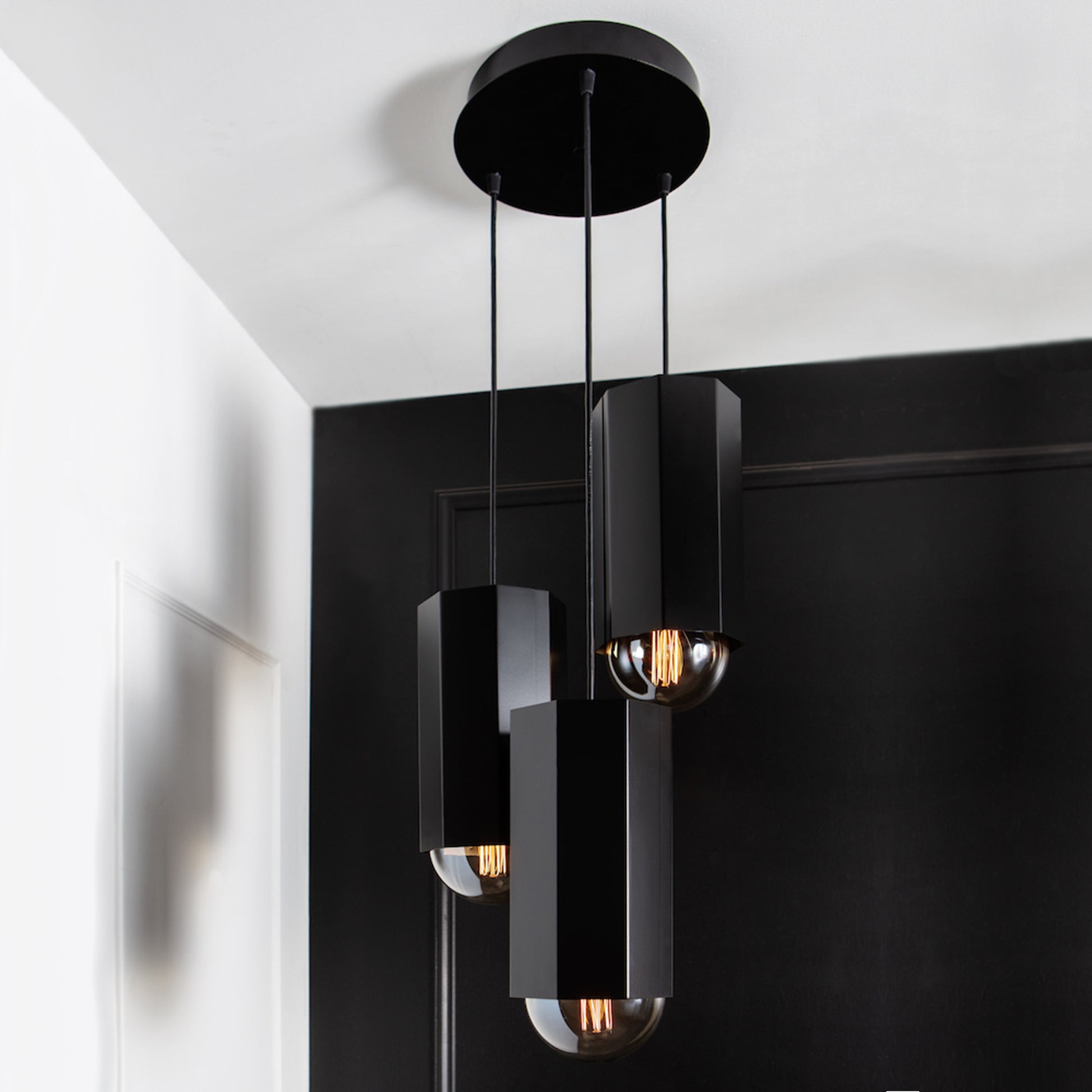 Black 3 Peice Hex Chandelier