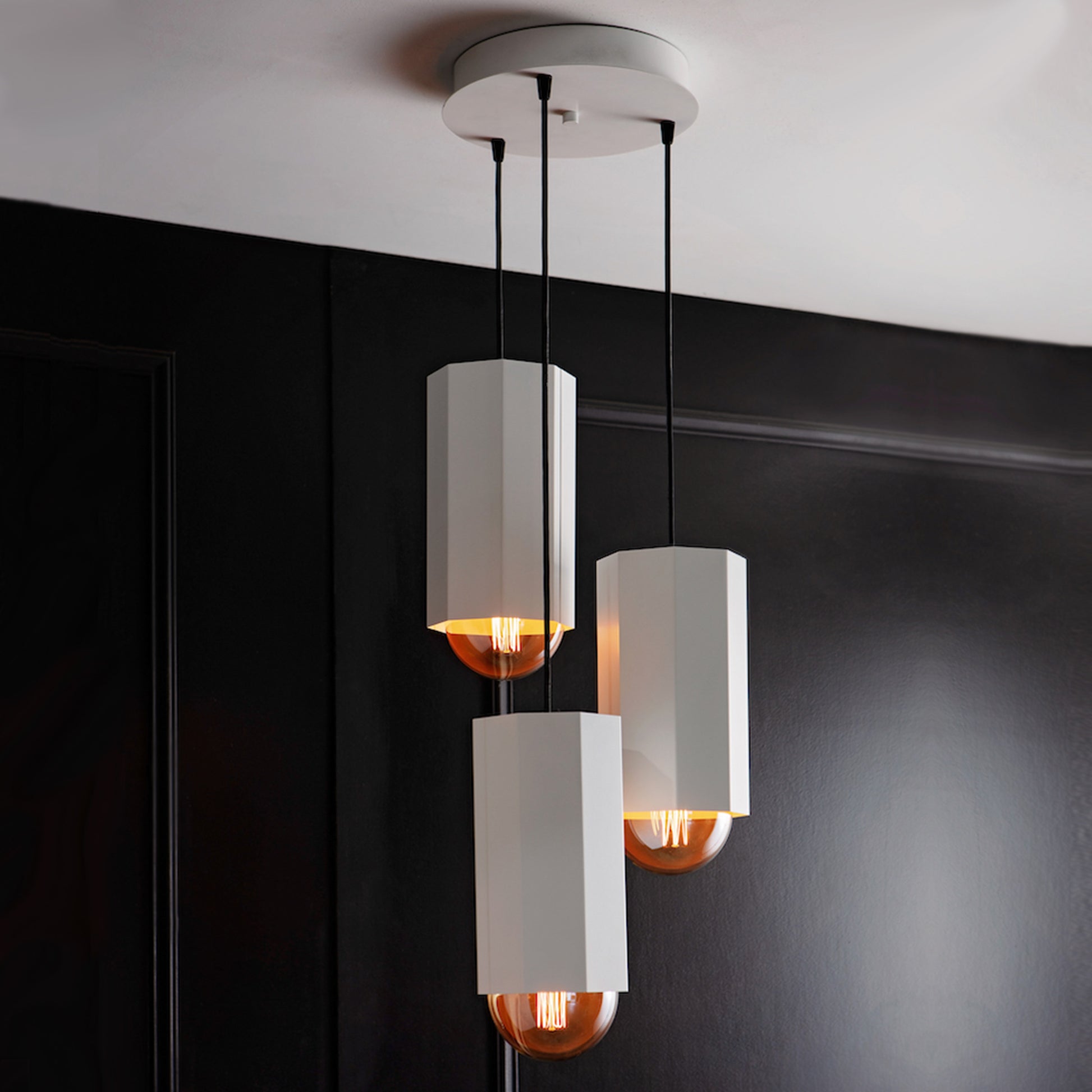 White 3 Peice Hex Chandelier