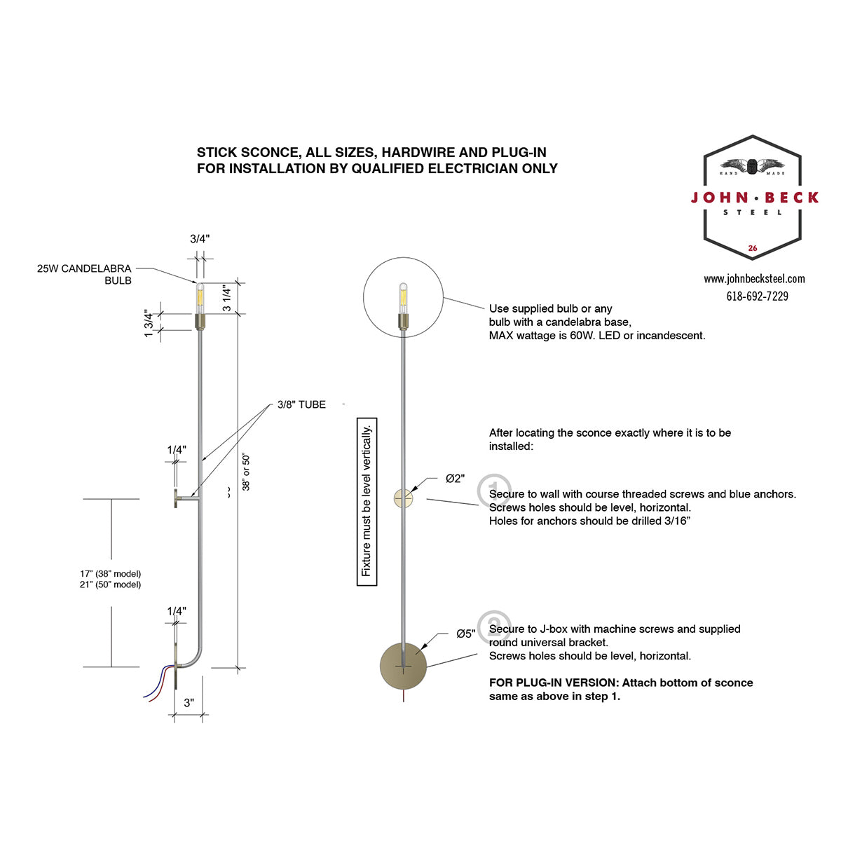 Stick Sconce Hardwire